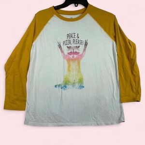 Thereabouts Peace Pizza Please Raccoon Raglan Shirt Blue Yellow 2XL 20.5 Plus